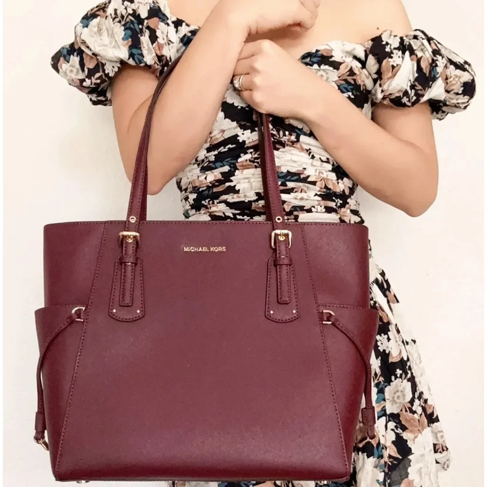 Michael Kors Voyager Travel Shoulder Tote Merlot Saffiano Leather